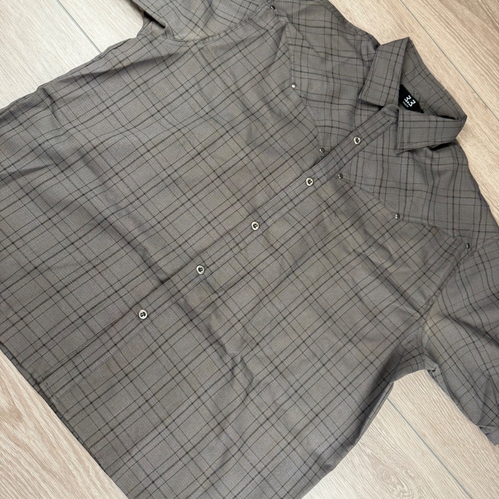 3.3 Field Trip Mens Short Sleeve Western Plaid Button Up Shirt Brown M